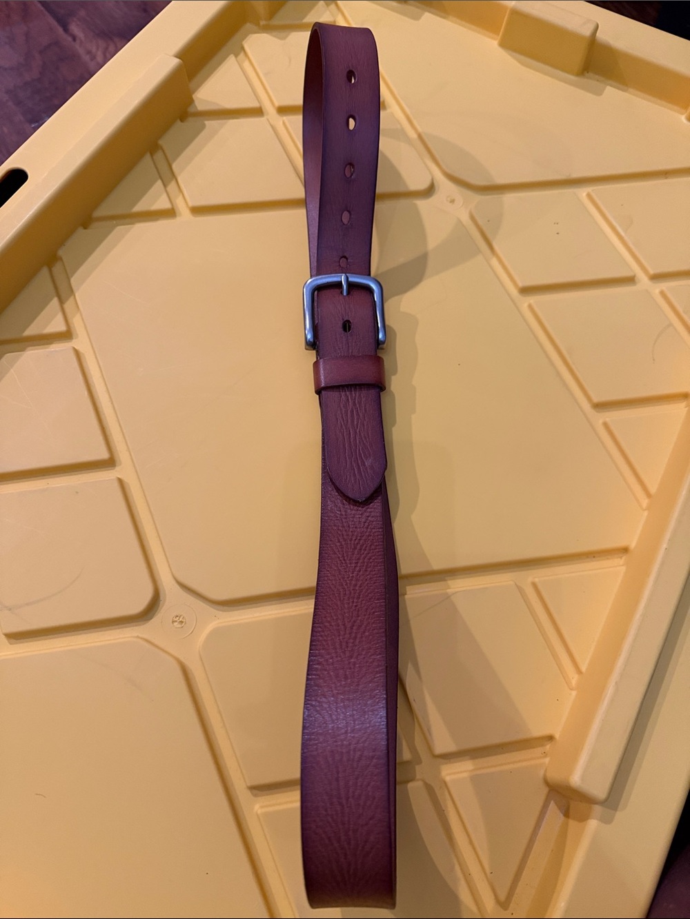 Adjustable Burgundy Leather Belt with Silver Buckle